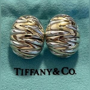 Vintage Tiffany & Co. 14k 925 Sterling Clip On Omega Zig Zag Earrings **RARE**